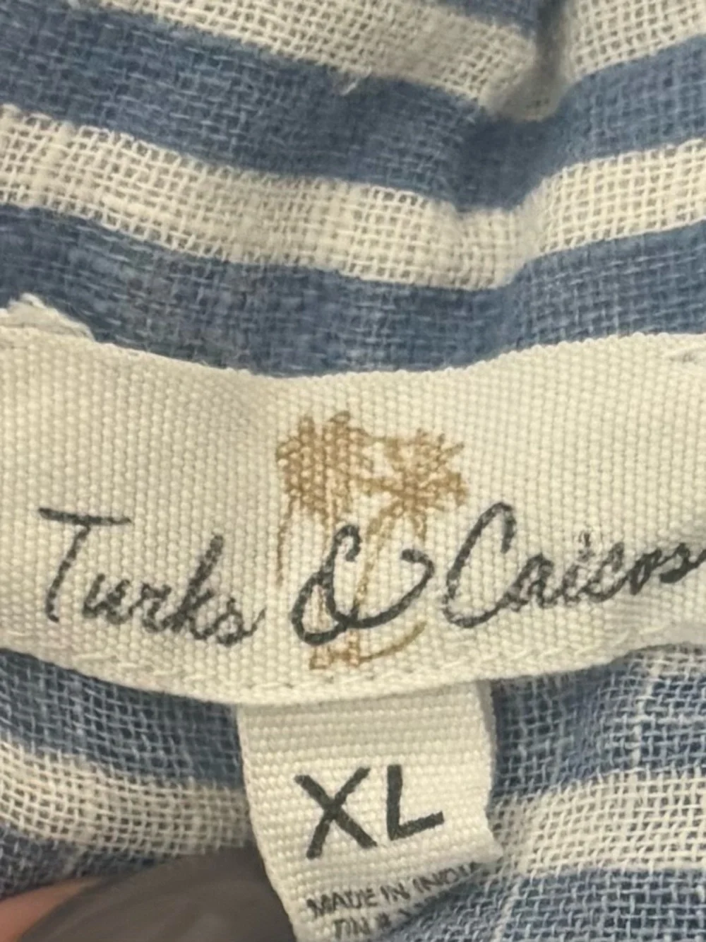 Turks & Caicos Blue White Stripe Cotton Button Down Swim Cover Up Shirt Size XL